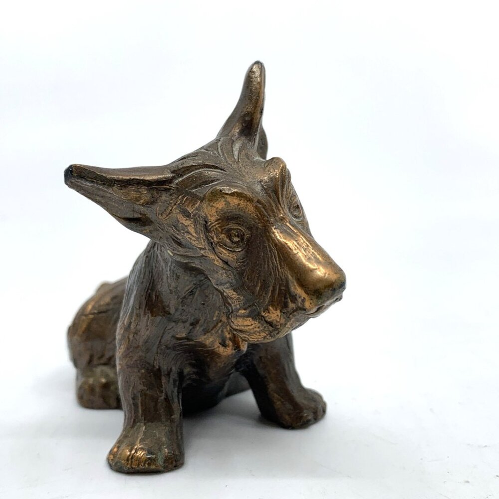 Vintage Cast Metal Scottie Terrier Dog Figurines 2pc Brown Black 2” 1” Tall - Picture 2 of 14